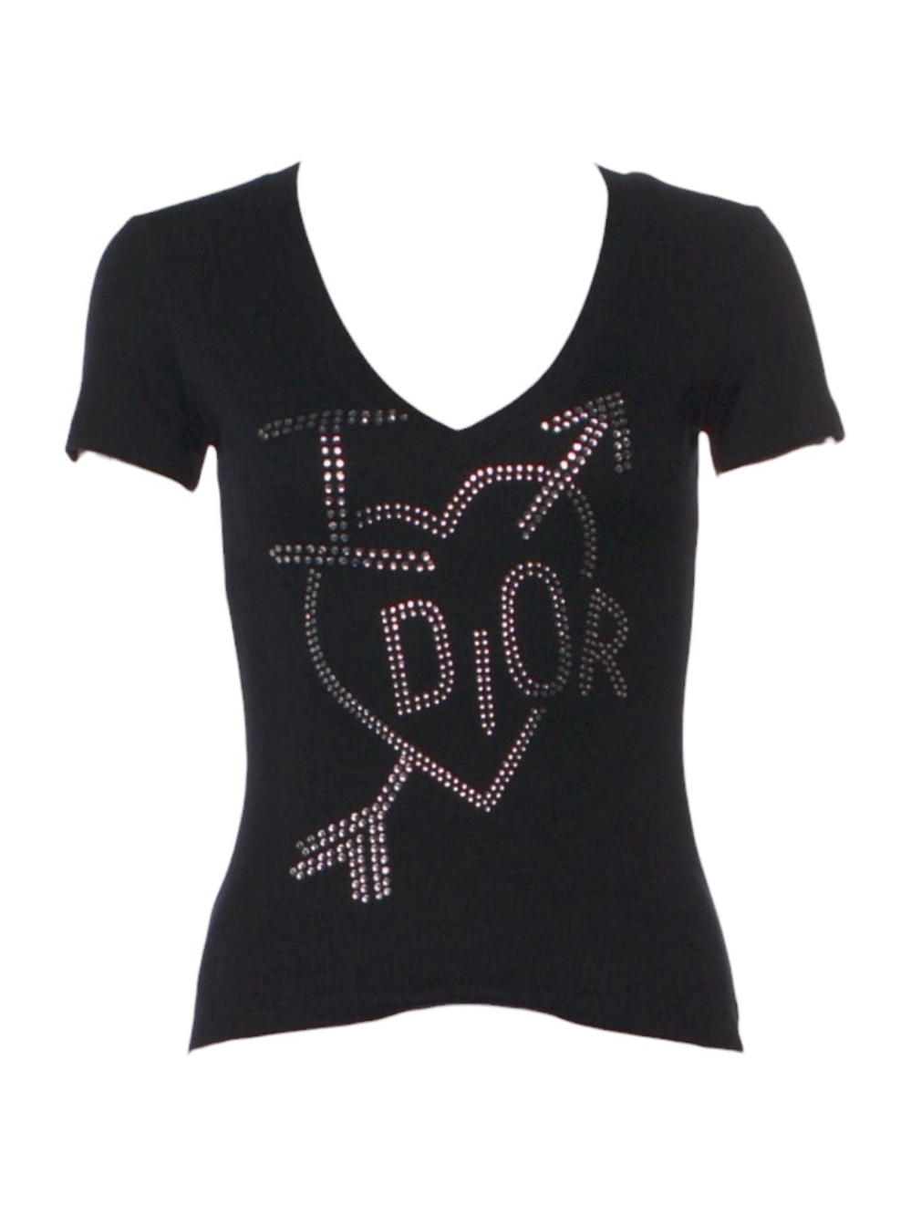 Vintage Christian Dior I Love Dior Rhinestone Crystal Logo Tee Shirt